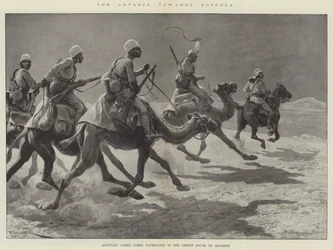 Posuwanie się w kierunku Dongoli, Egipski Korpus Wielbłądów patrolujący pustynię na południe od Akasheh